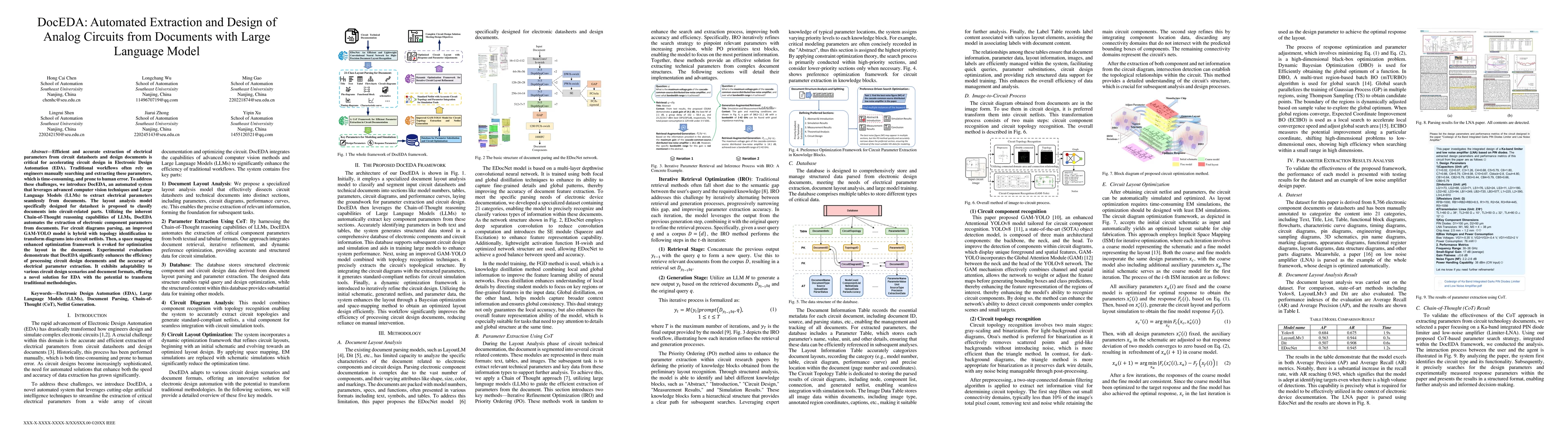 Thumbnail for DocEDA: Automated Extraction and Design of Analog Circuits from
  Documents with Large Language Model
