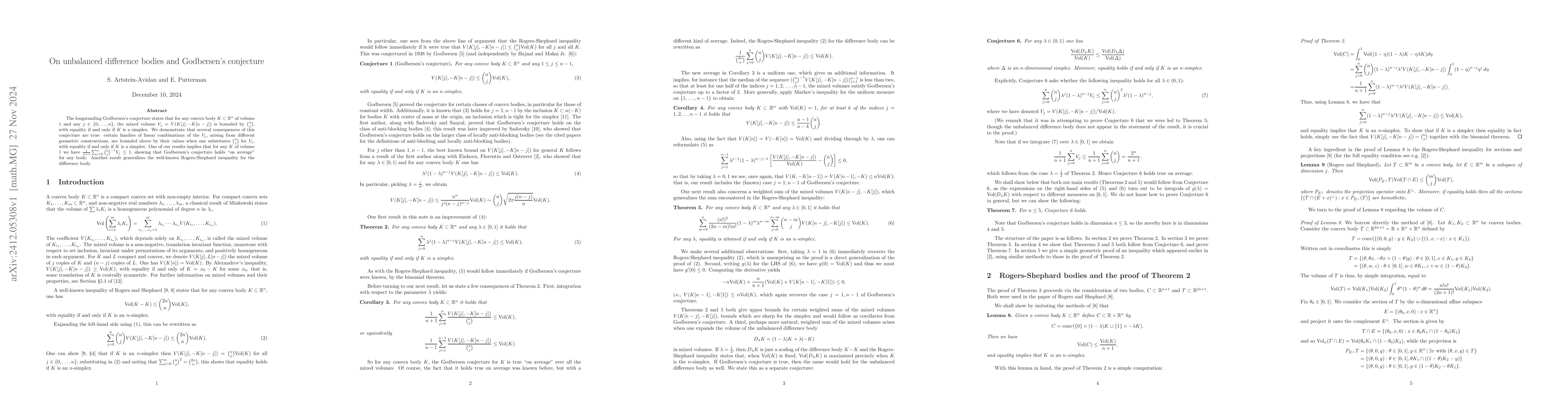 Thumbnail for On unbalanced difference bodies and Godbersen's conjecture