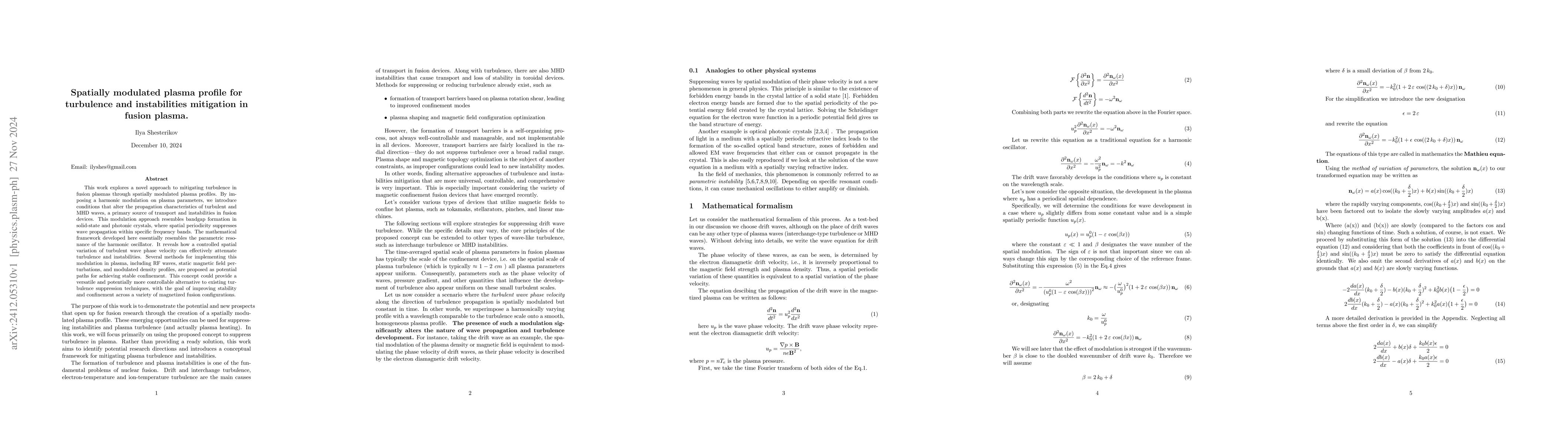 Thumbnail for Spatially modulated plasma profile for turbulence and instabilities
  mitigation in fusion plasma