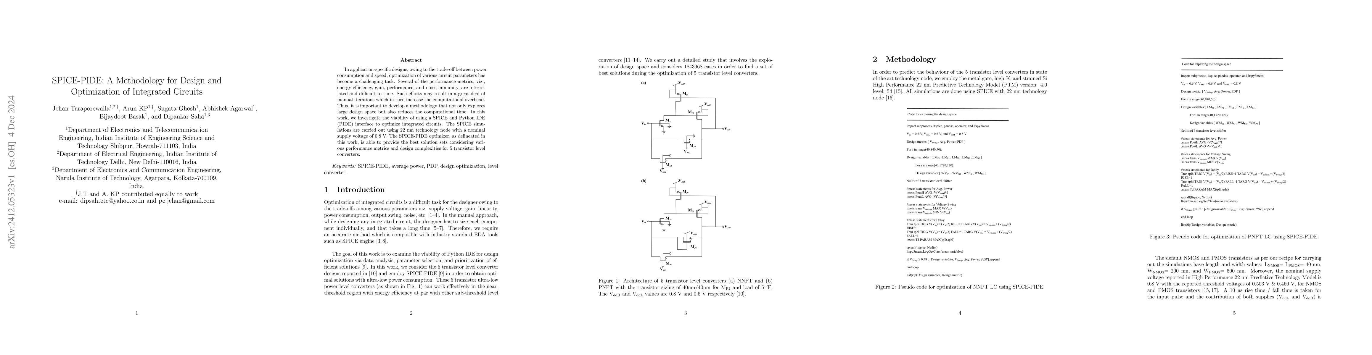 Thumbnail for SPICE-PIDE: A Methodology for Design and Optimization of Integrated
  Circuits