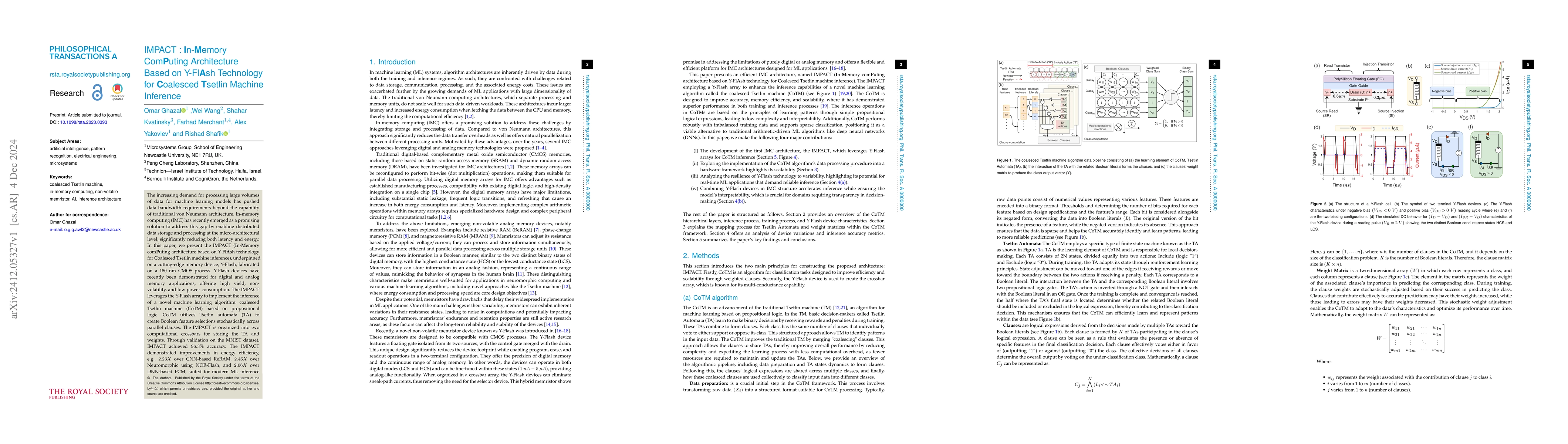 Thumbnail for IMPACT:InMemory ComPuting Architecture Based on Y-FlAsh Technology for
  Coalesced Tsetlin Machine Inference