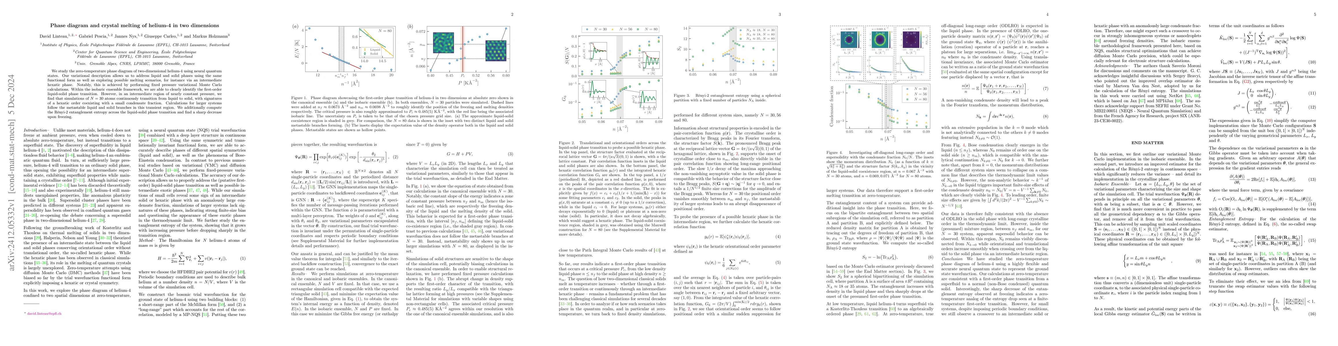Thumbnail for Phase diagram and crystal melting of helium-4 in two dimensions