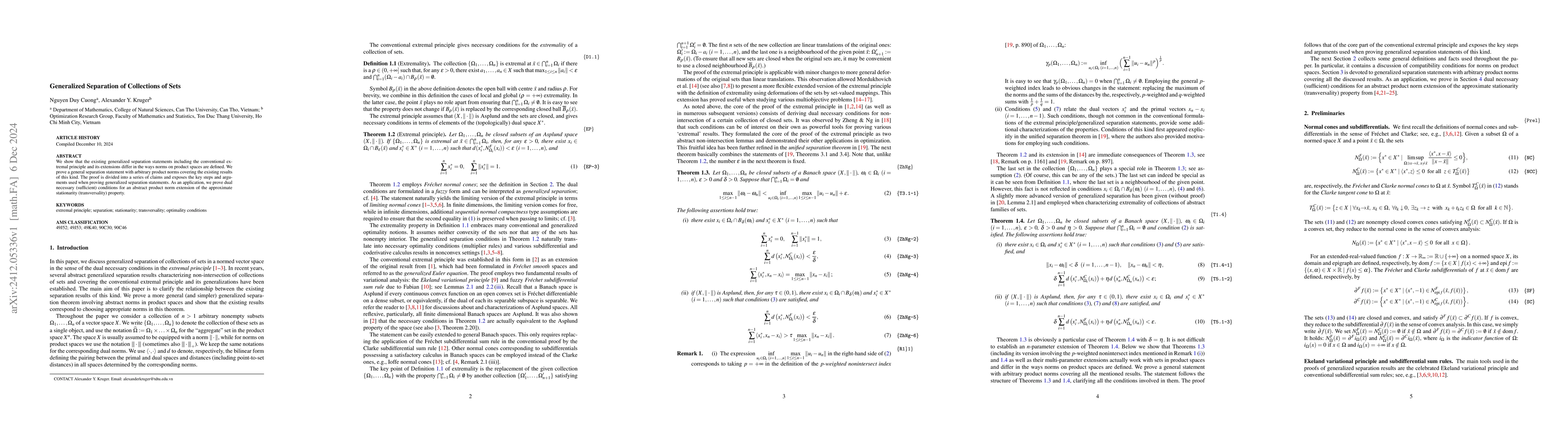 Thumbnail for Generalized Separation of Collections of Sets