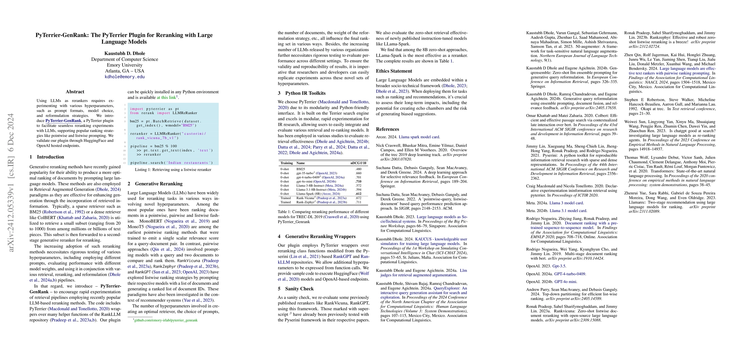 Thumbnail for PyTerrier-GenRank: The PyTerrier Plugin for Reranking with Large
  Language Models