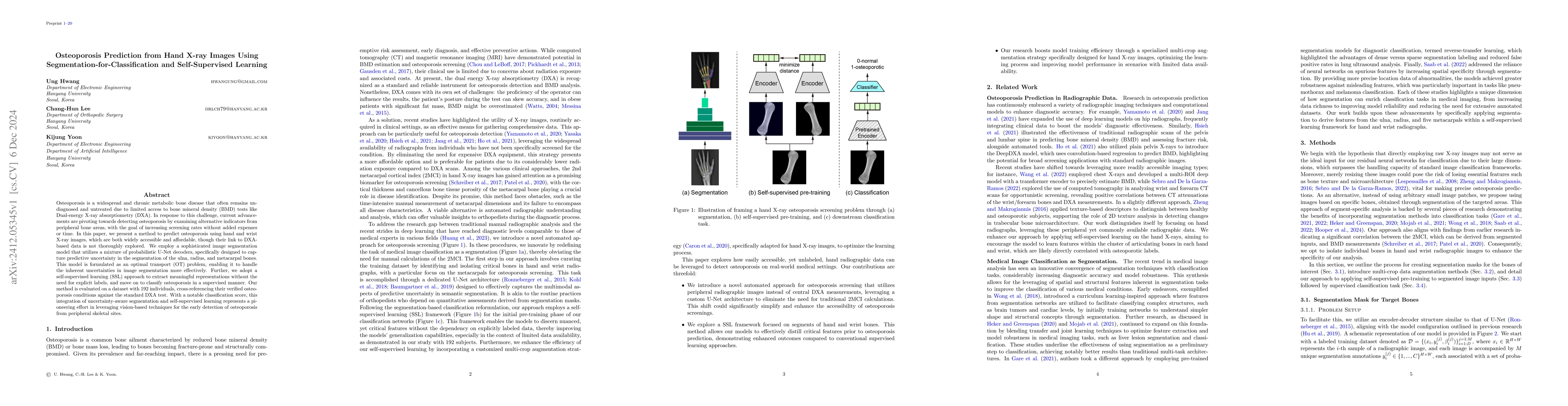 Thumbnail for Osteoporosis Prediction from Hand X-ray Images Using
  Segmentation-for-Classification and Self-Supervised Learning