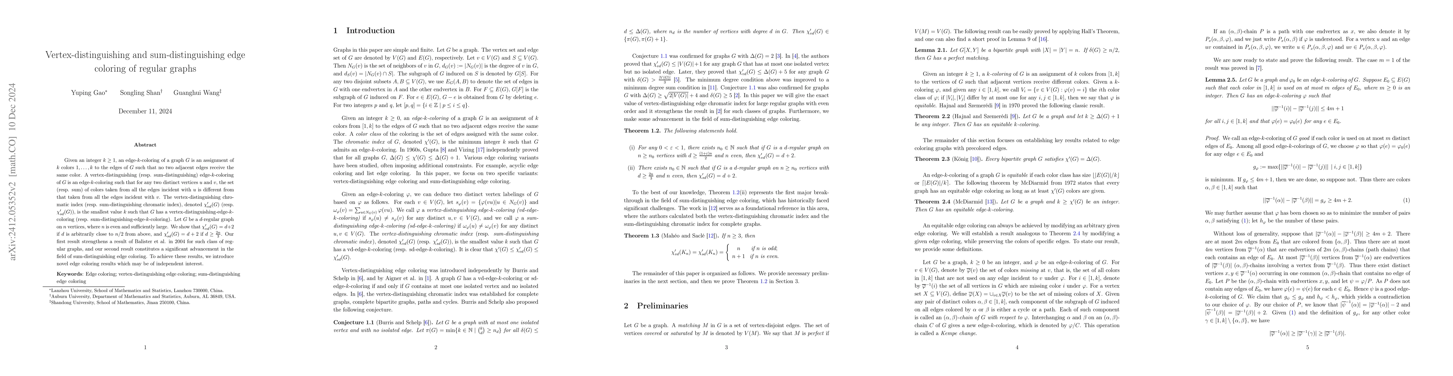 Thumbnail for Vertex-distinguishing and sum-distinguishing edge coloring of regular
  graphs