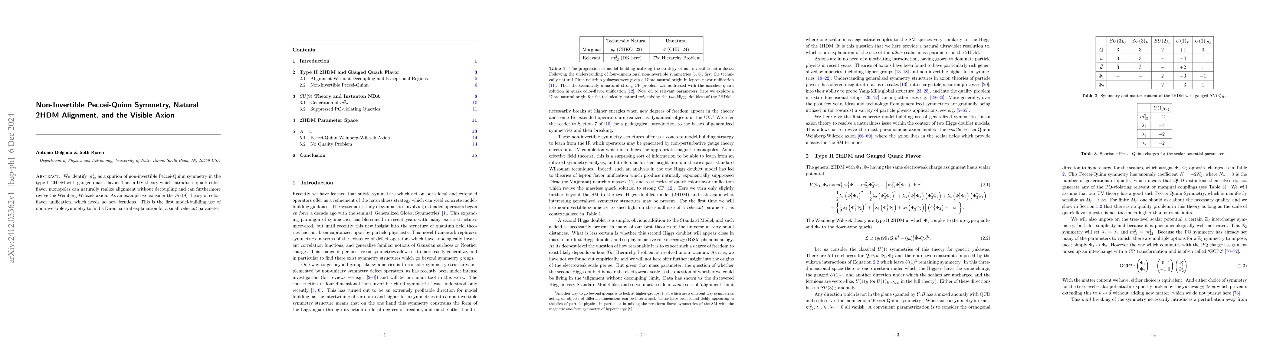 Thumbnail for Non-Invertible Peccei-Quinn Symmetry, Natural 2HDM Alignment, and the
  Visible Axion