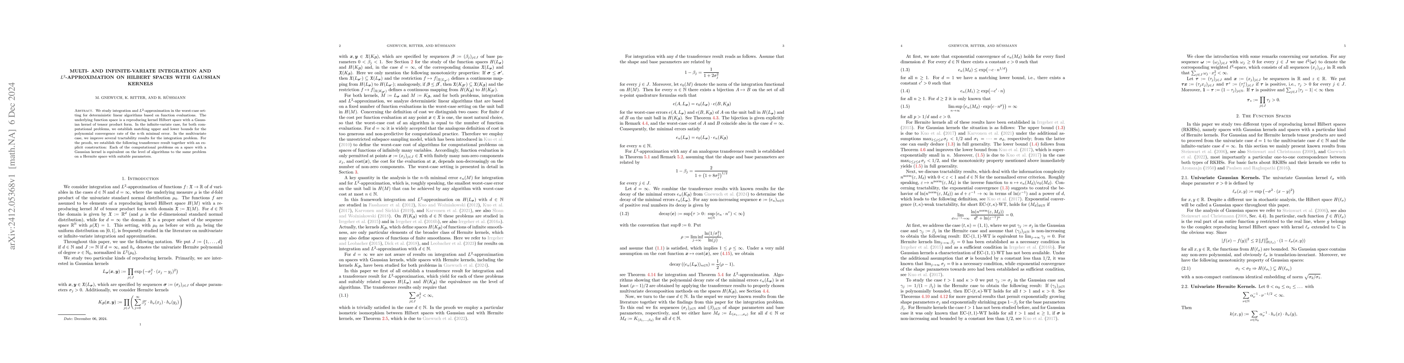 Thumbnail for Multi- and Infinite-variate Integration and $L^2$-Approximation on
  Hilbert Spaces with Gaussian Kernels