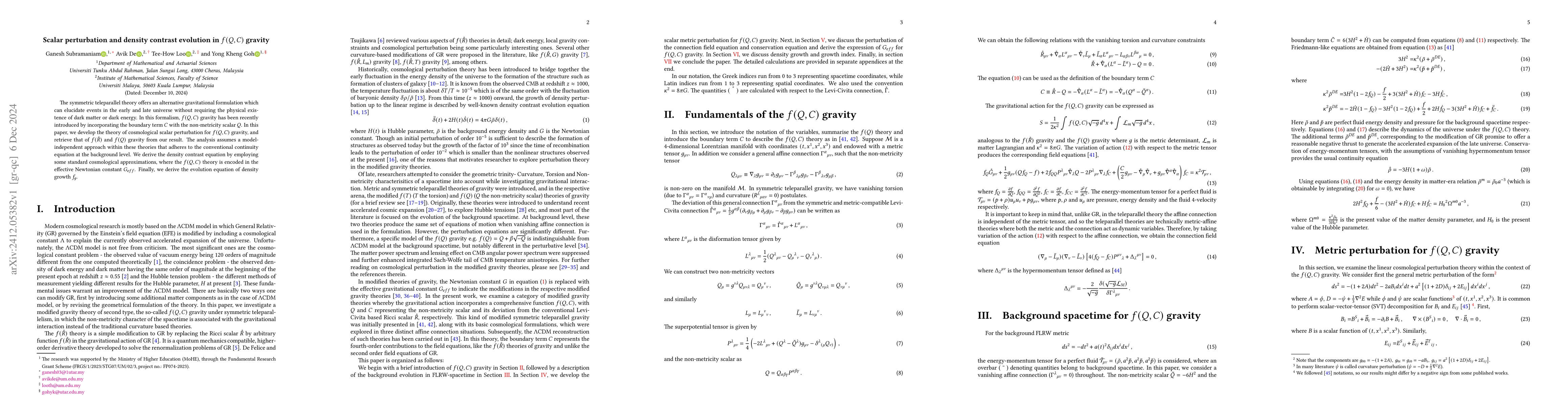Thumbnail for Scalar perturbation and density contrast evolution in $f(Q,C)$ gravity