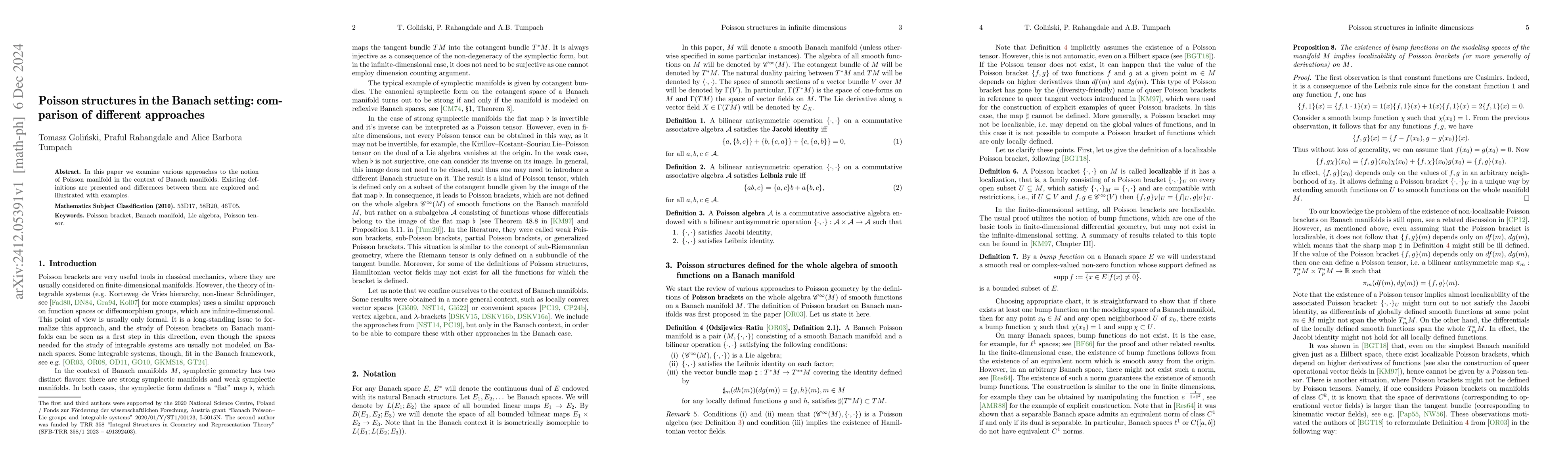 Thumbnail for Poisson structures in the Banach setting: comparison of different
  approaches