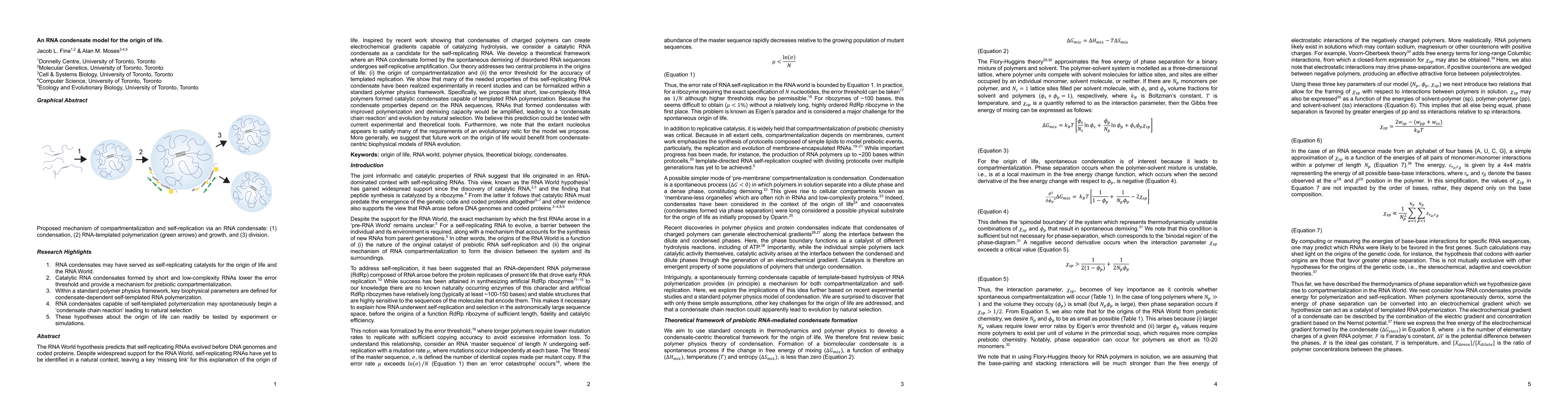 Thumbnail for An RNA condensate model for the origin of life