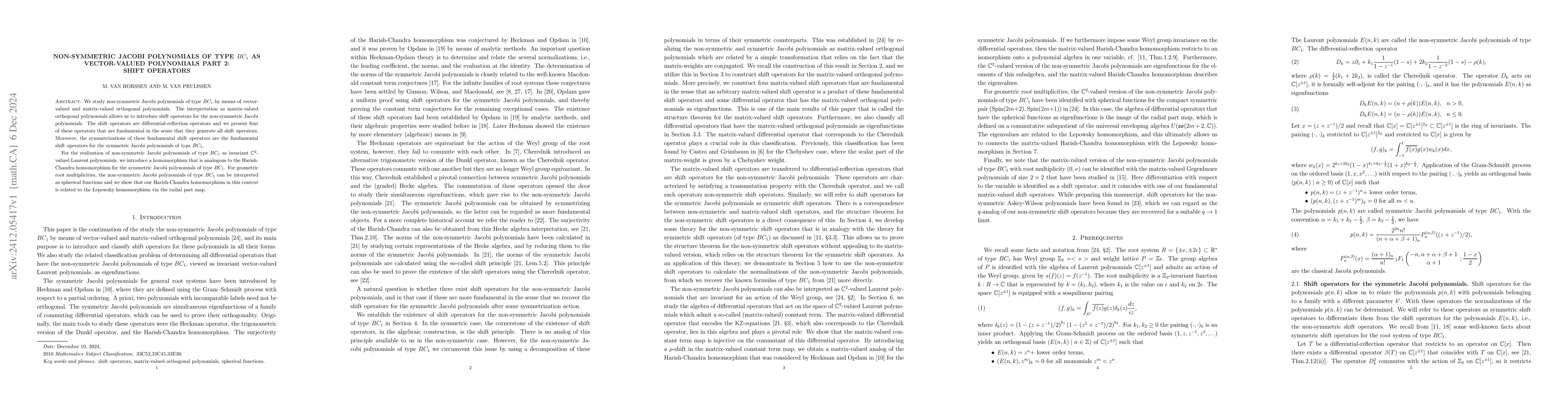 Thumbnail for Non-symmetric Jacobi polynomials of type $BC_1$ as vector-valued
  polynomials Part 2: Shift operators