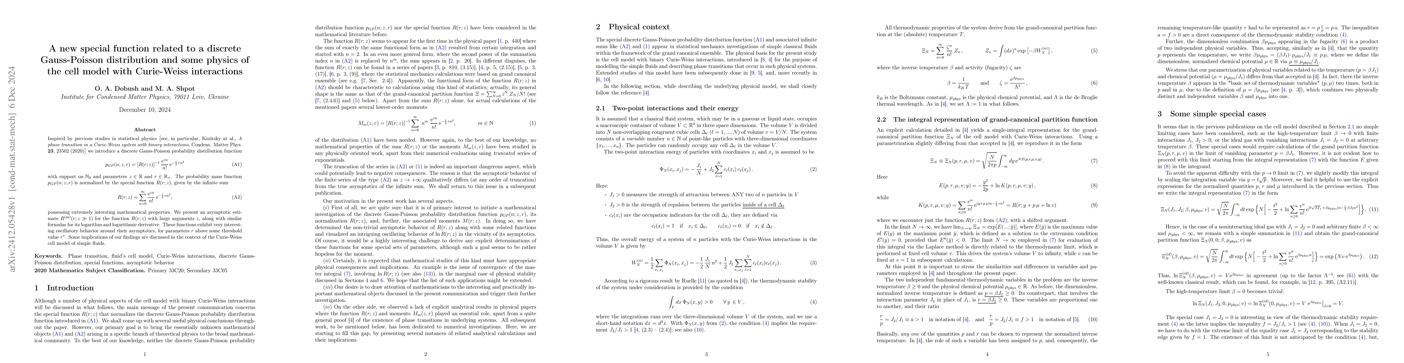 Thumbnail for A new special function related to a discrete Gauss-Poisson distribution
  and some physics of the cell model with Curie-Weiss interactions