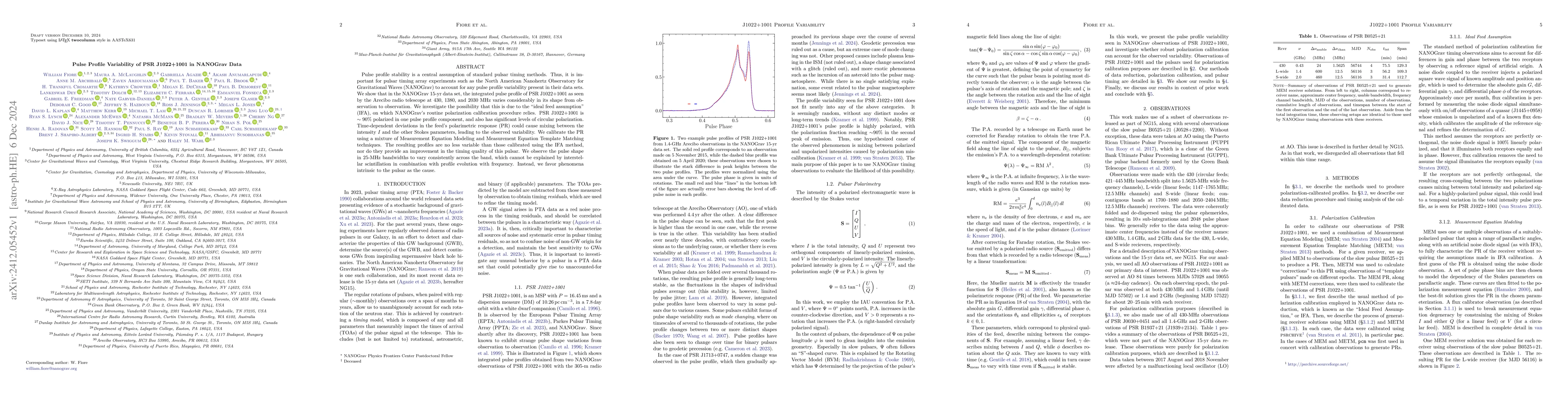 Thumbnail for Pulse Profile Variability of PSR J1022+1001 in NANOGrav Data