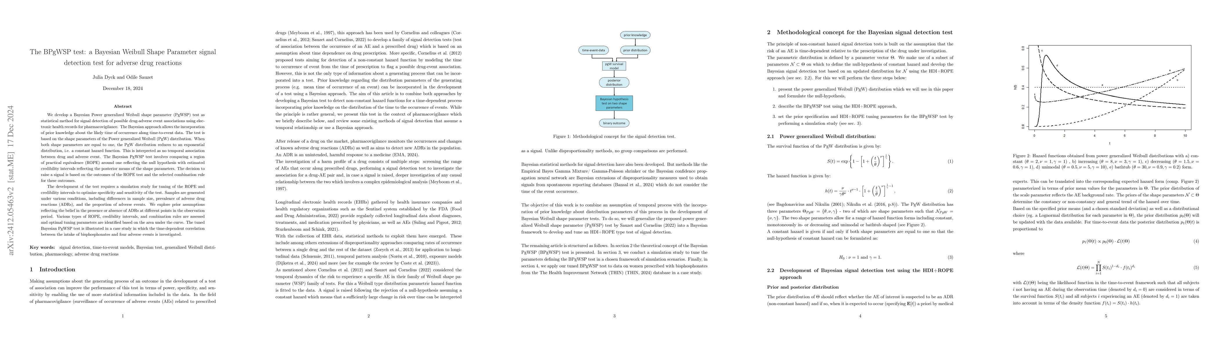 Thumbnail for The BPgWSP test: a Bayesian Weibull Shape Parameter signal detection
  test for adverse drug reactions