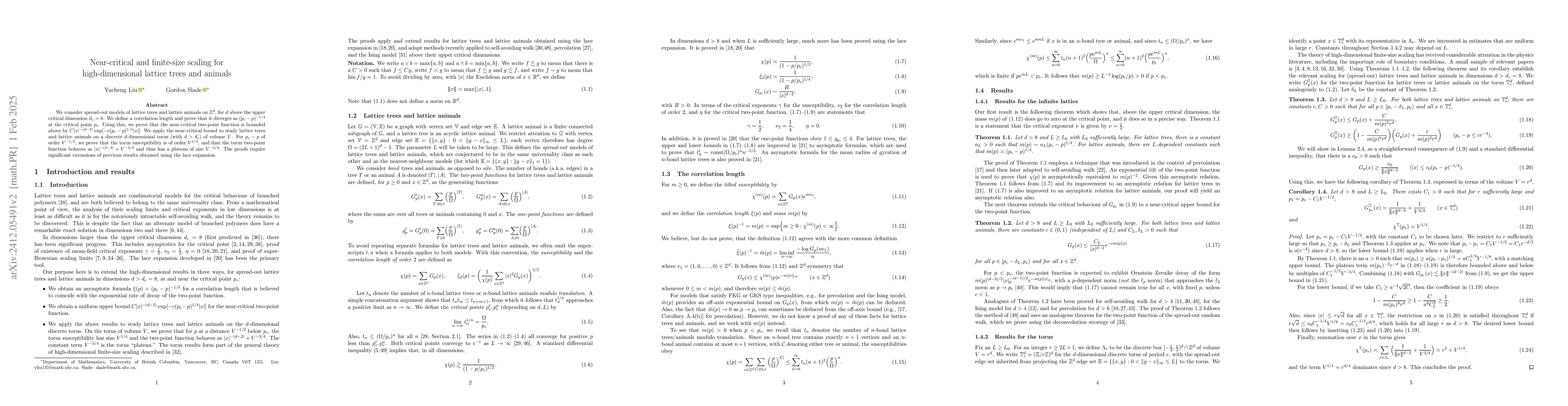 Thumbnail for Near-critical and finite-size scaling for high-dimensional lattice trees
  and animals