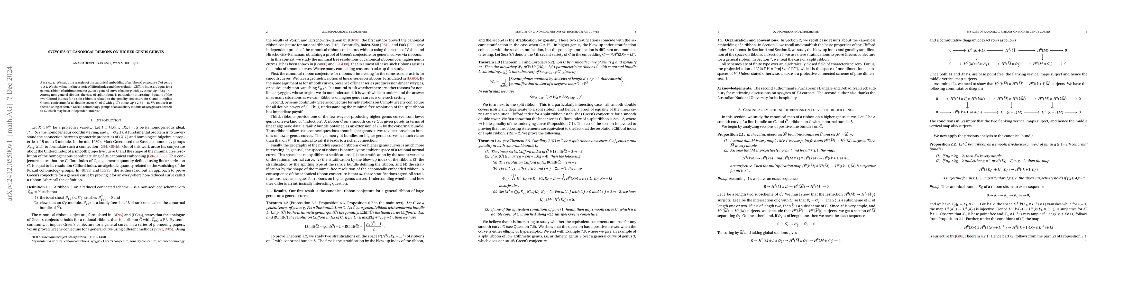 Thumbnail for Syzygies of canonical ribbons on higher genus curves