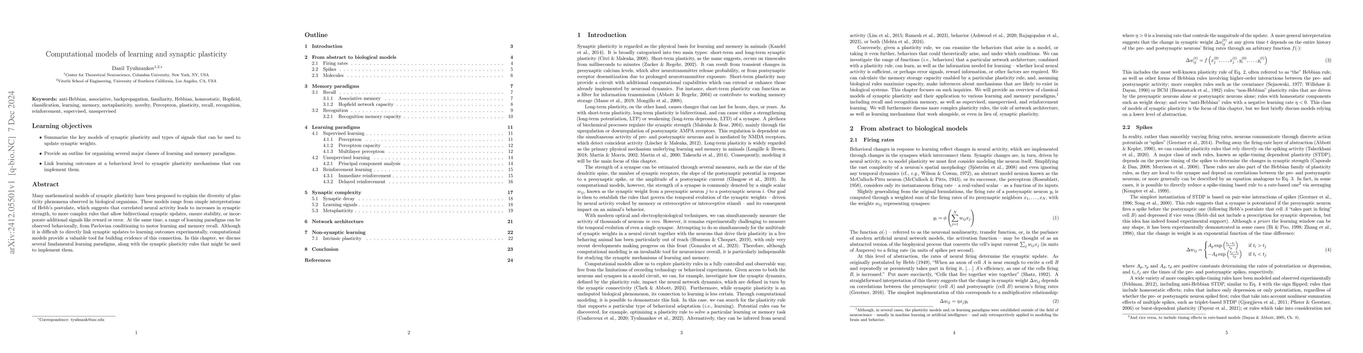 Thumbnail for Computational models of learning and synaptic plasticity