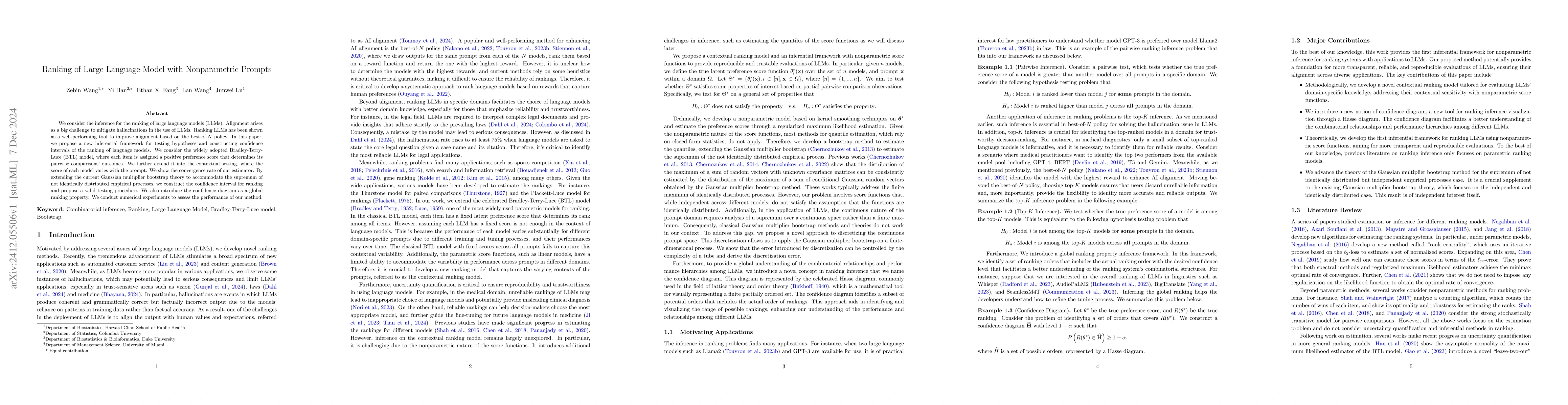 Thumbnail for Ranking of Large Language Model with Nonparametric Prompts