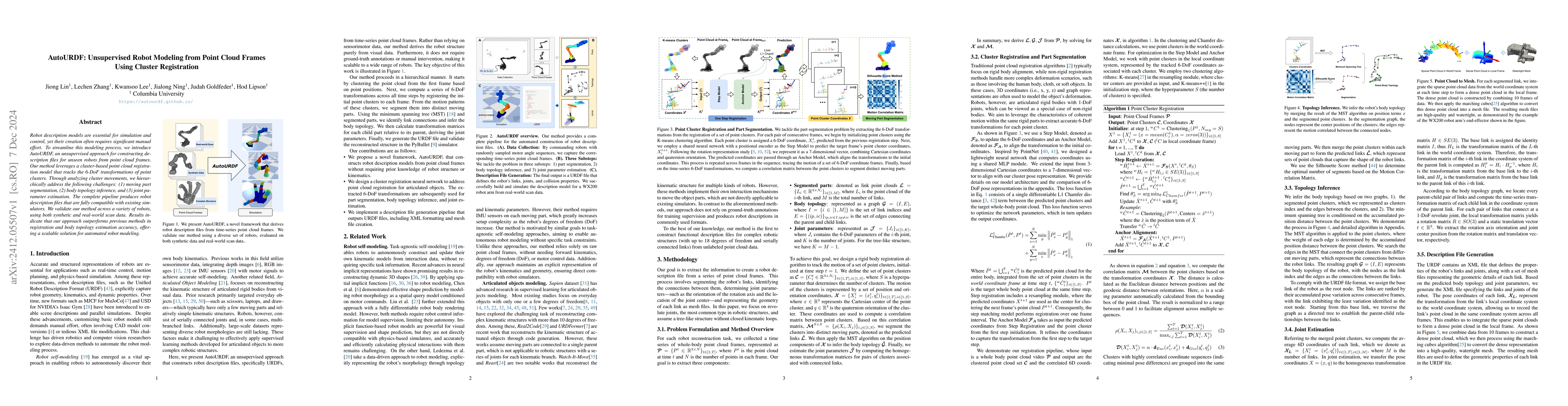 Thumbnail for AutoURDF: Unsupervised Robot Modeling from Point Cloud Frames Using
  Cluster Registration