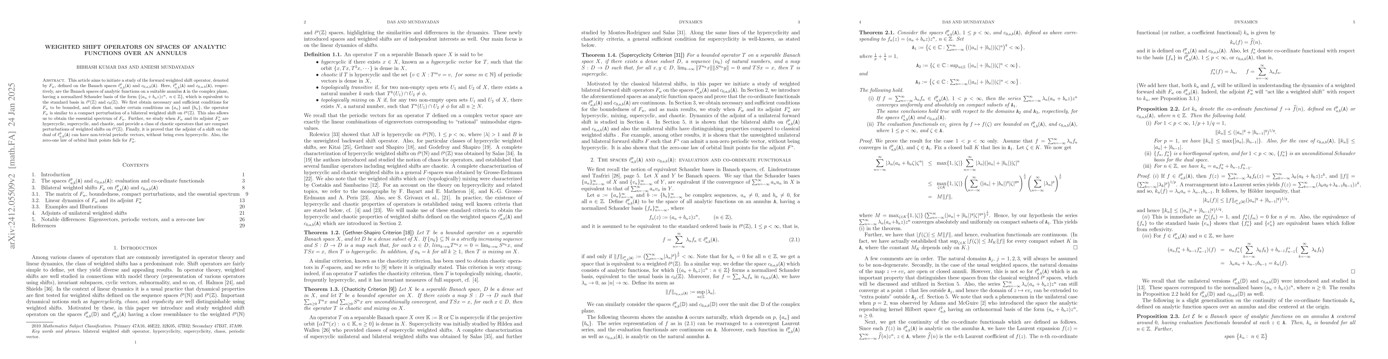 Thumbnail for Weighted Shift operators on spaces of analytic functions over an annulus
  -- I