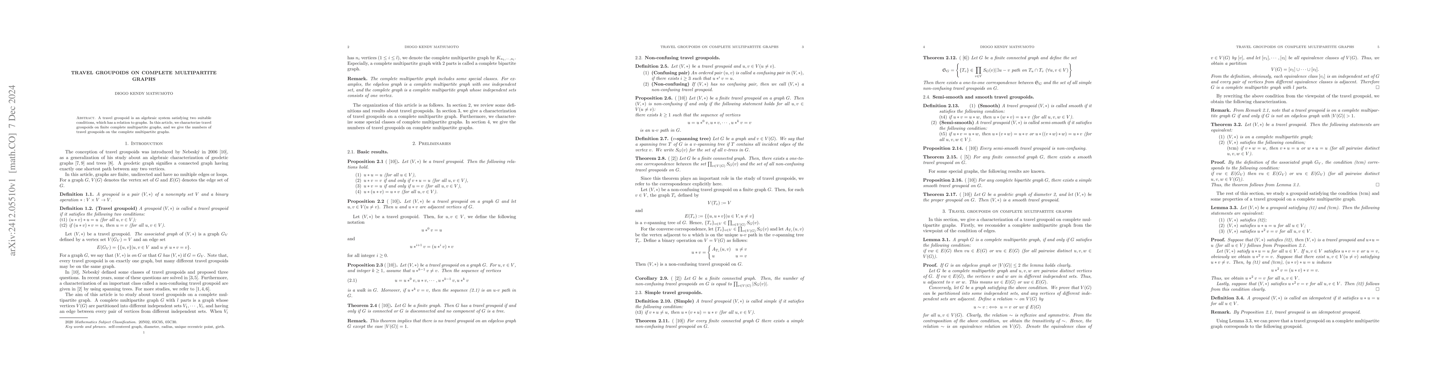 Thumbnail for Travel groupoids on complete multipartite graphs
