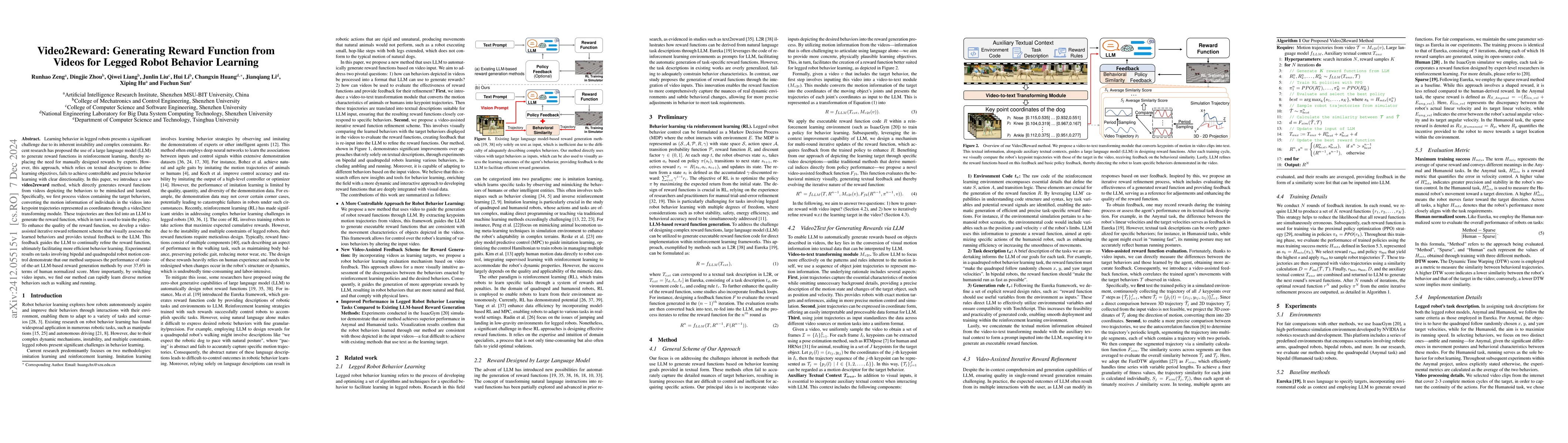 Thumbnail for Video2Reward: Generating Reward Function from Videos for Legged Robot
  Behavior Learning