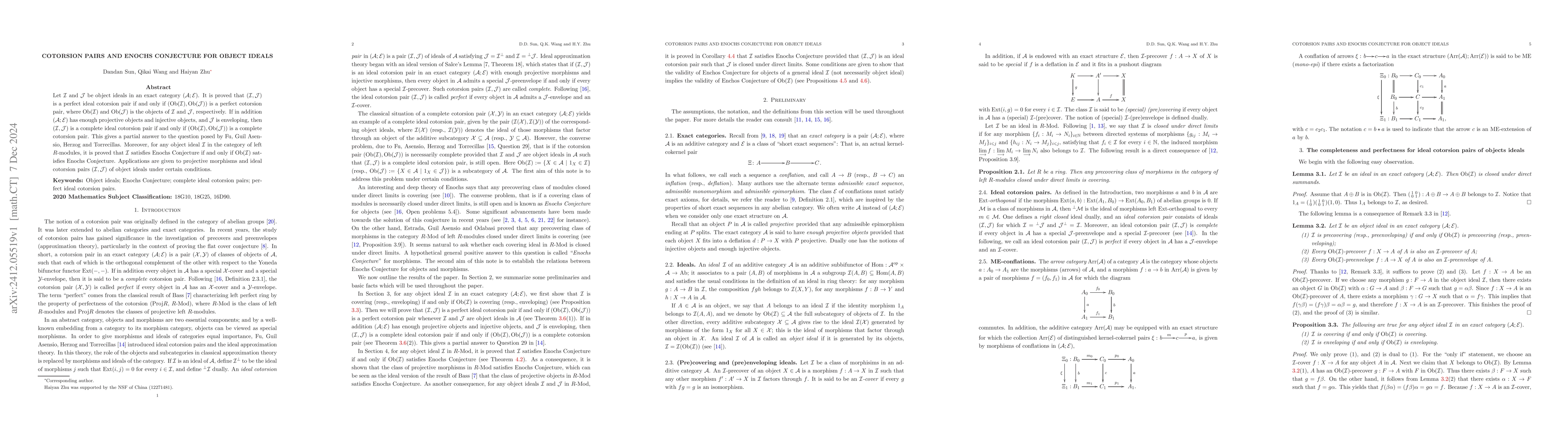 Thumbnail for Cotorsion pairs and Enochs Conjecture for object ideals