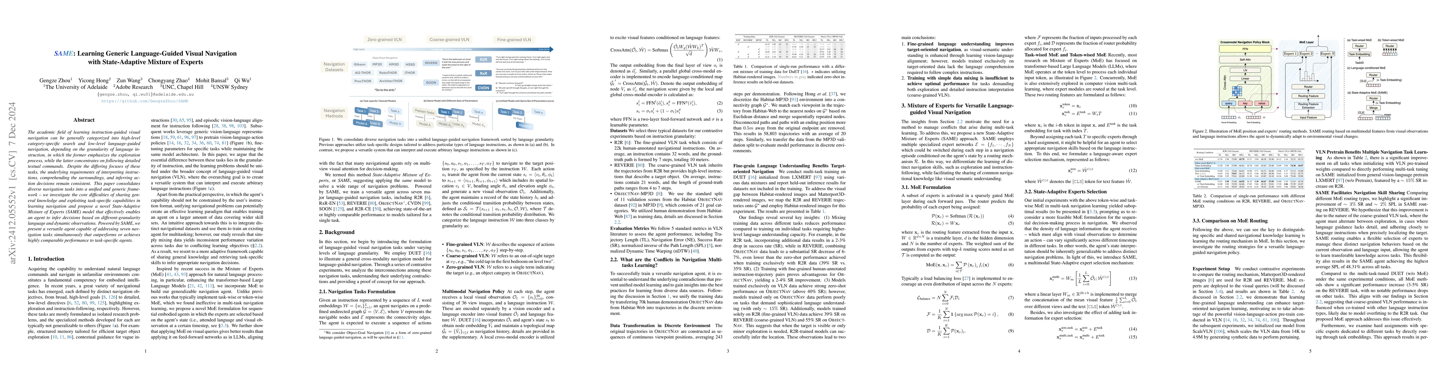Thumbnail for SAME: Learning Generic Language-Guided Visual Navigation with
  State-Adaptive Mixture of Experts