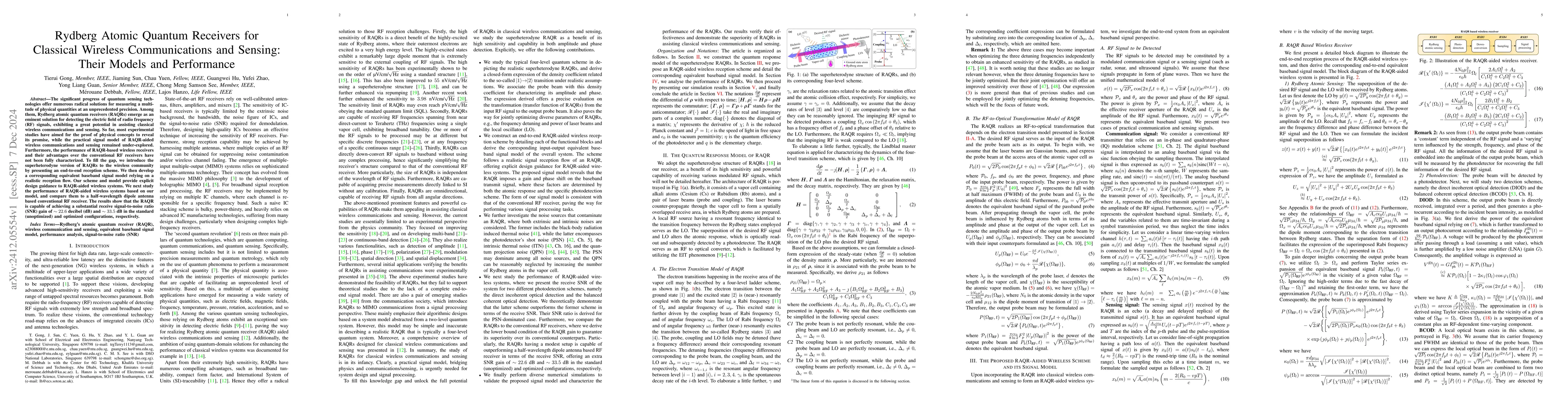 Thumbnail for Rydberg Atomic Quantum Receivers for Classical Wireless Communications
  and Sensing: Their Models and Performance