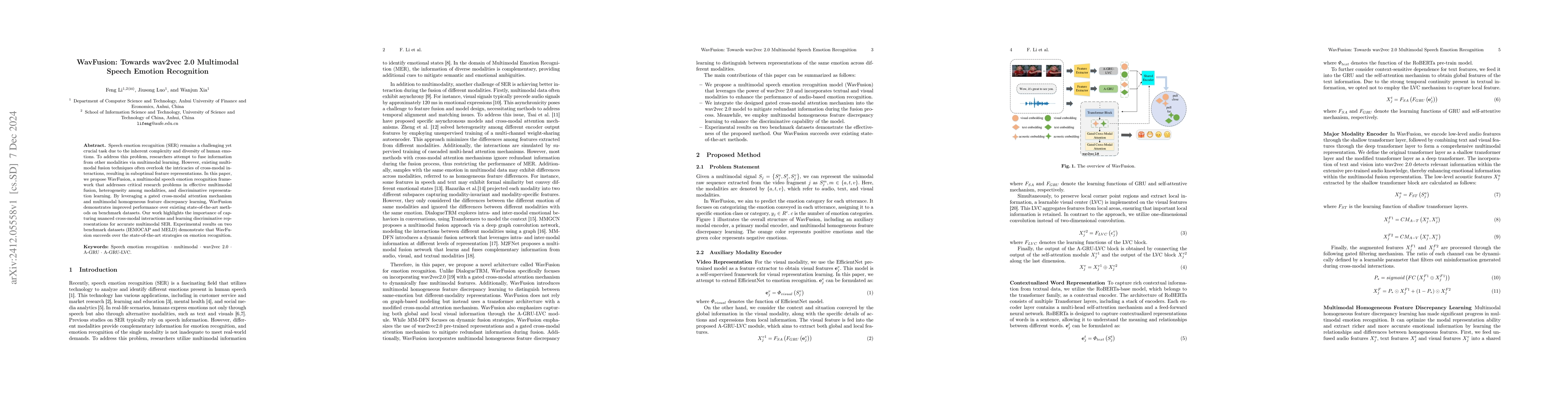 Thumbnail for WavFusion: Towards wav2vec 2.0 Multimodal Speech Emotion Recognition