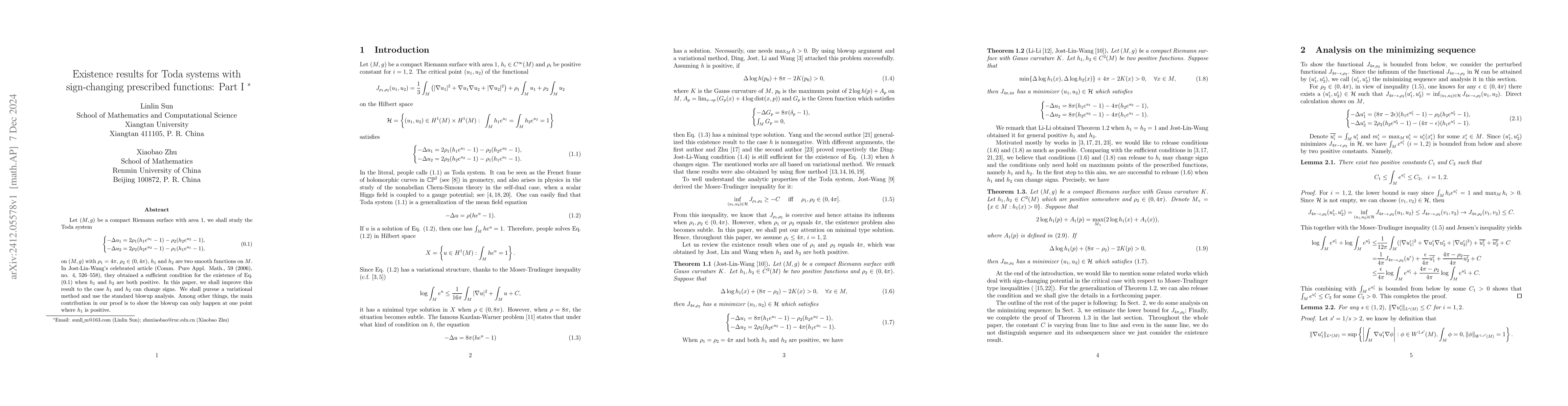 Thumbnail for Existence results for Toda systems with sign-changing prescribed
  functions: Part I