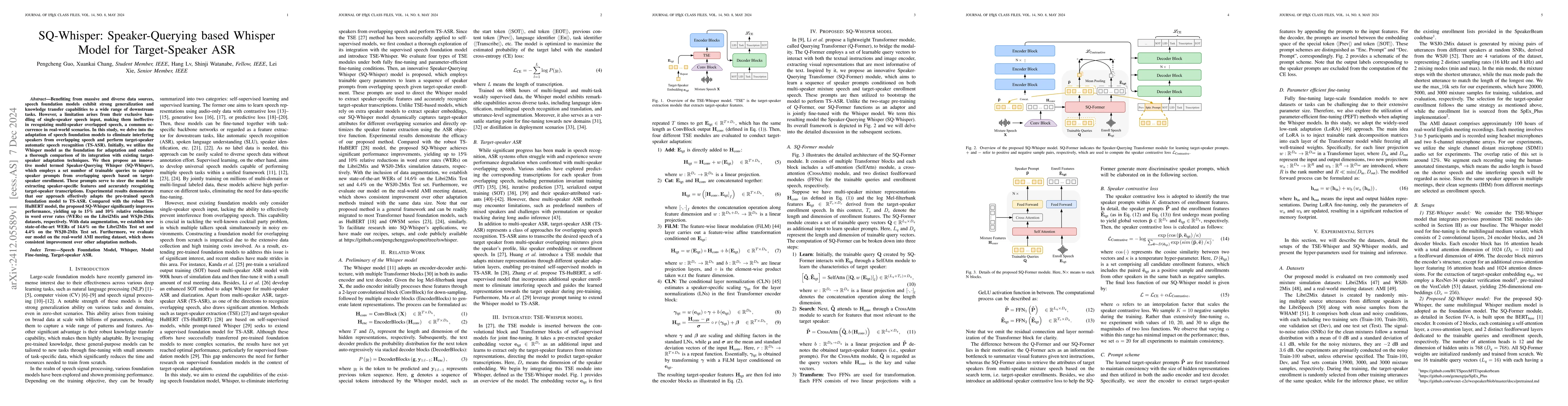 Thumbnail for SQ-Whisper: Speaker-Querying based Whisper Model for Target-Speaker ASR