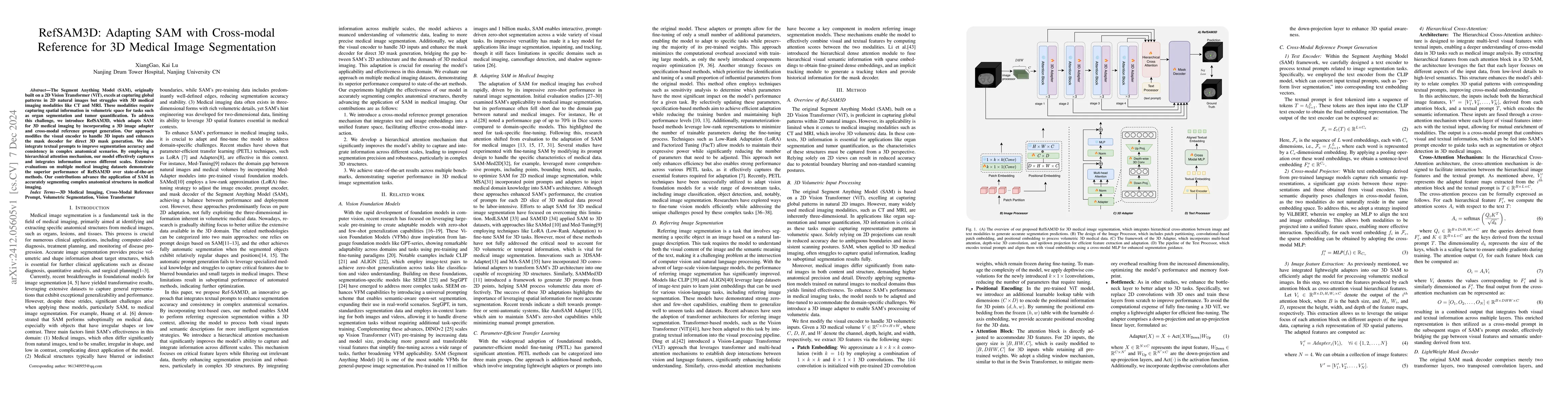 Thumbnail for RefSAM3D: Adapting SAM with Cross-modal Reference for 3D Medical Image
  Segmentation