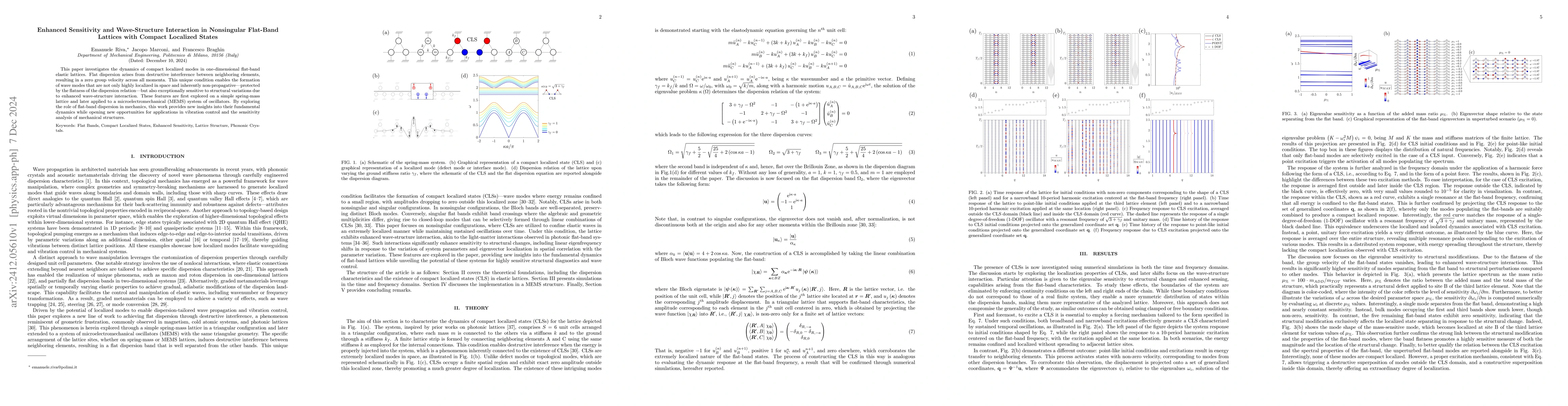 Thumbnail for Enhanced Sensitivity and Wave-Structure Interaction in Nonsingular
  Flat-Band Lattices with Compact Localized States