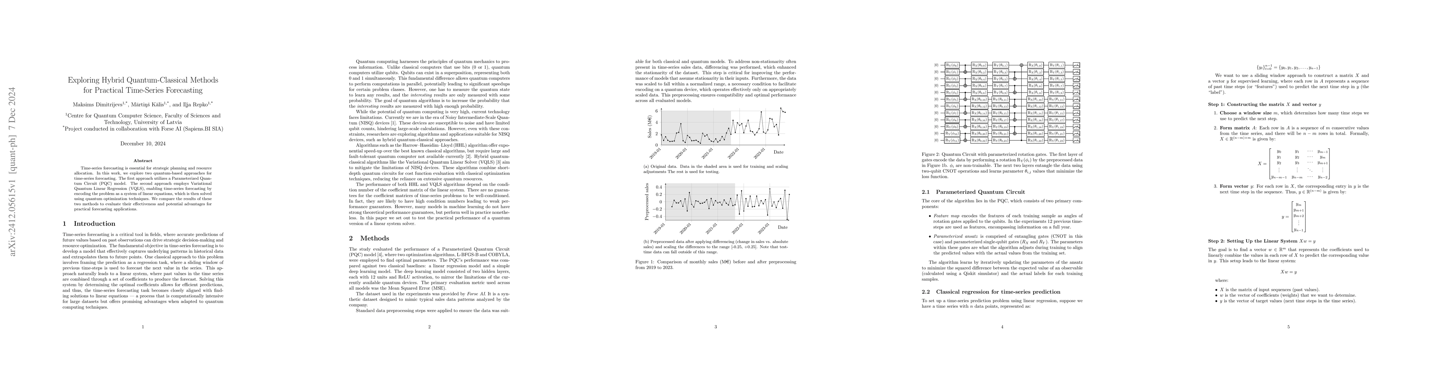Thumbnail for Exploring Hybrid Quantum-Classical Methods for Practical Time-Series
  Forecasting