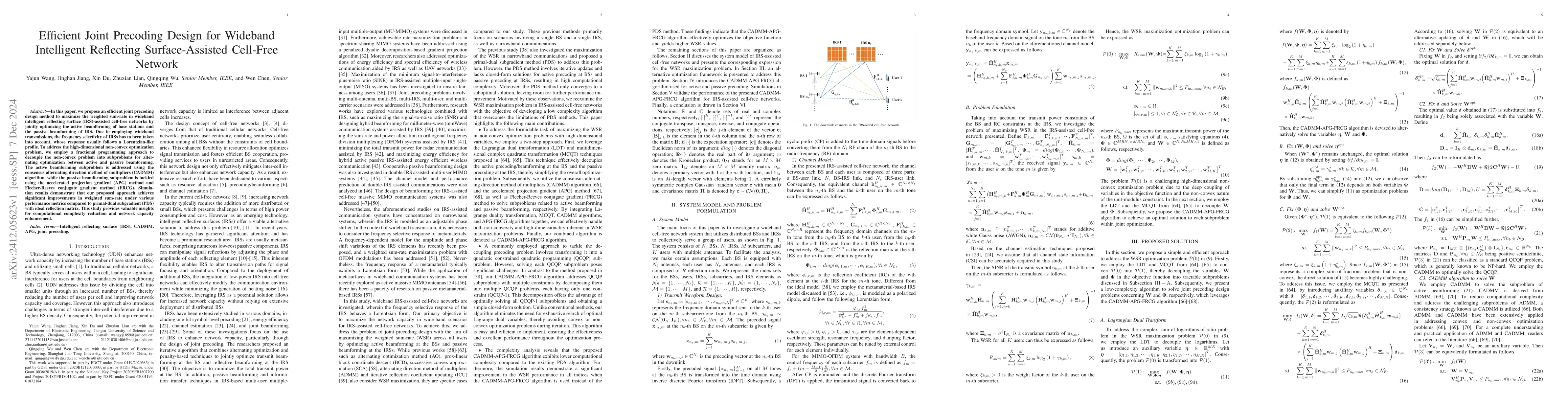 Thumbnail for Efficient Joint Precoding Design for Wideband Intelligent Reflecting
  Surface-Assisted Cell-Free Network