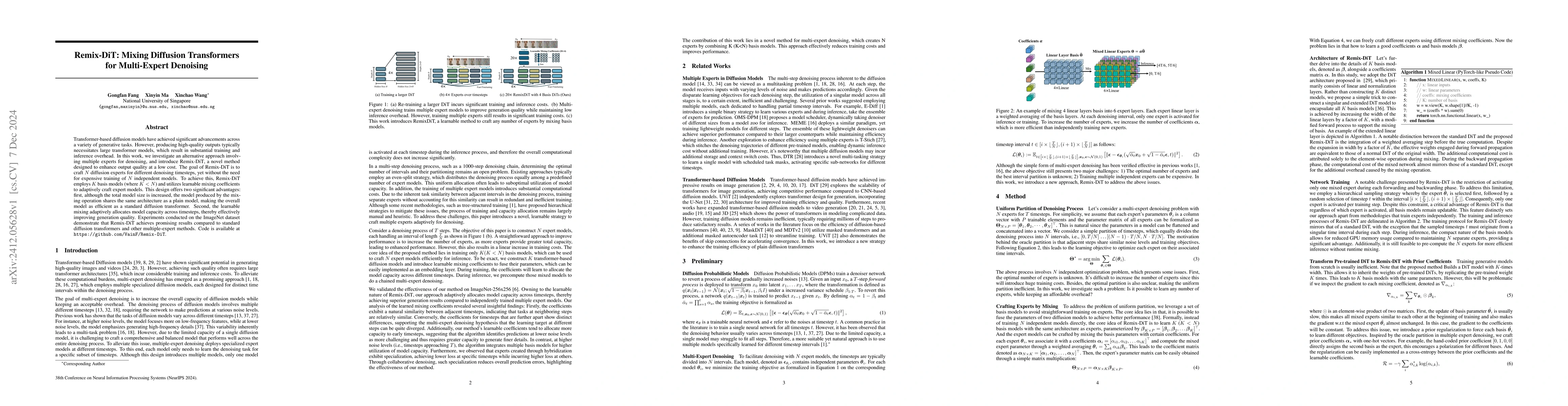 Thumbnail for Remix-DiT: Mixing Diffusion Transformers for Multi-Expert Denoising