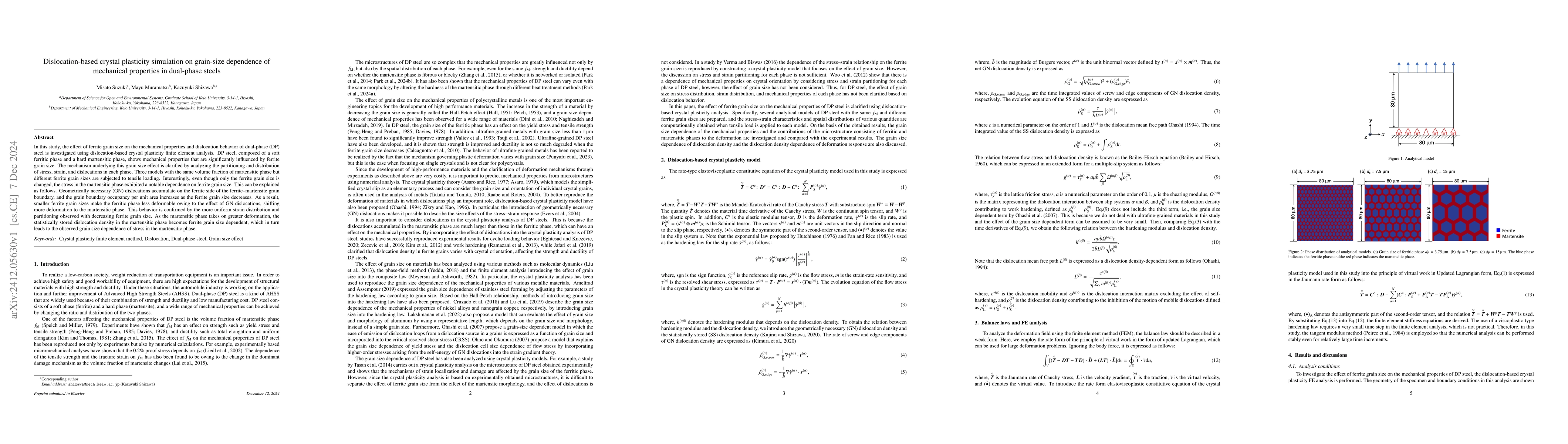 Thumbnail for Dislocation-based crystal plasticity simulation on grain-size dependence
  of mechanical properties in dual-phase steels