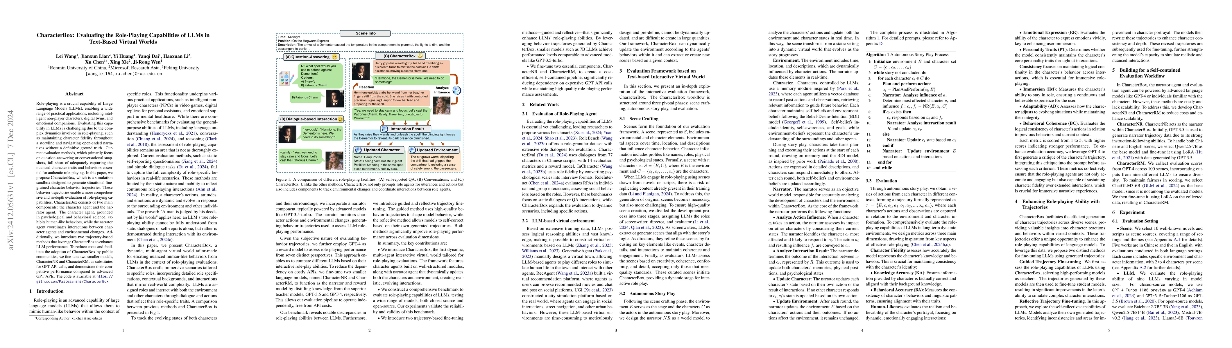 Thumbnail for CharacterBox: Evaluating the Role-Playing Capabilities of LLMs in
  Text-Based Virtual Worlds