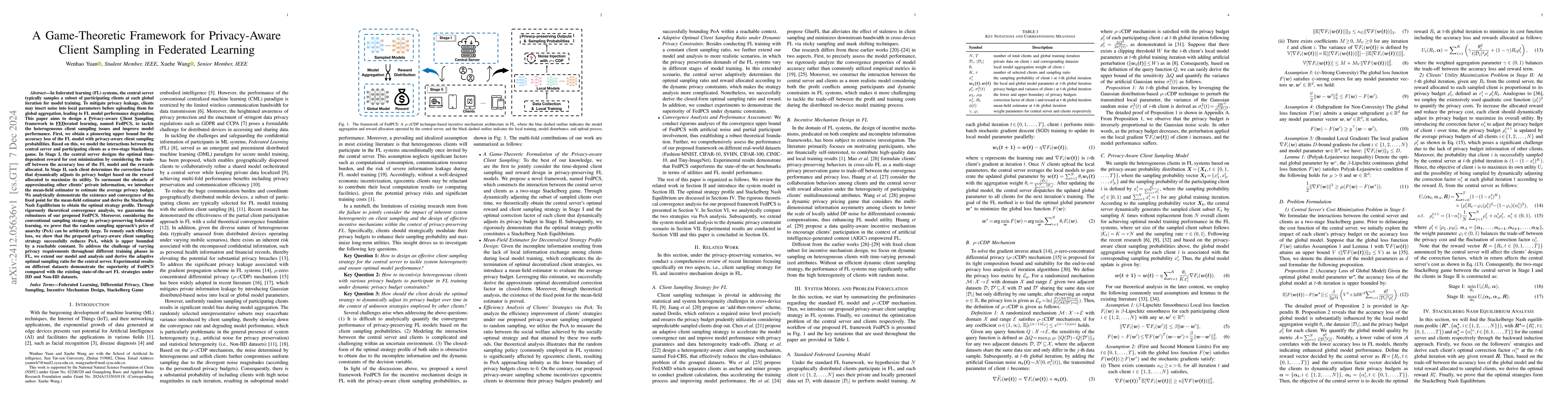 Thumbnail for A Game-Theoretic Framework for Privacy-Aware Client Sampling in
  Federated Learning