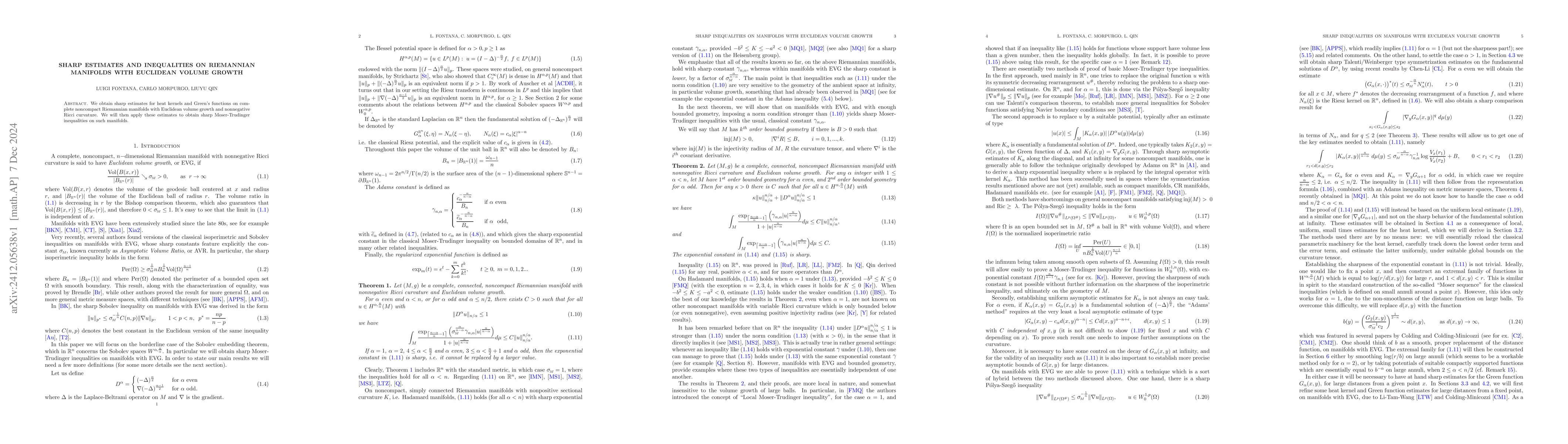 Thumbnail for Sharp estimates and inequalities on Riemannian manifolds with Euclidean
  volume growth