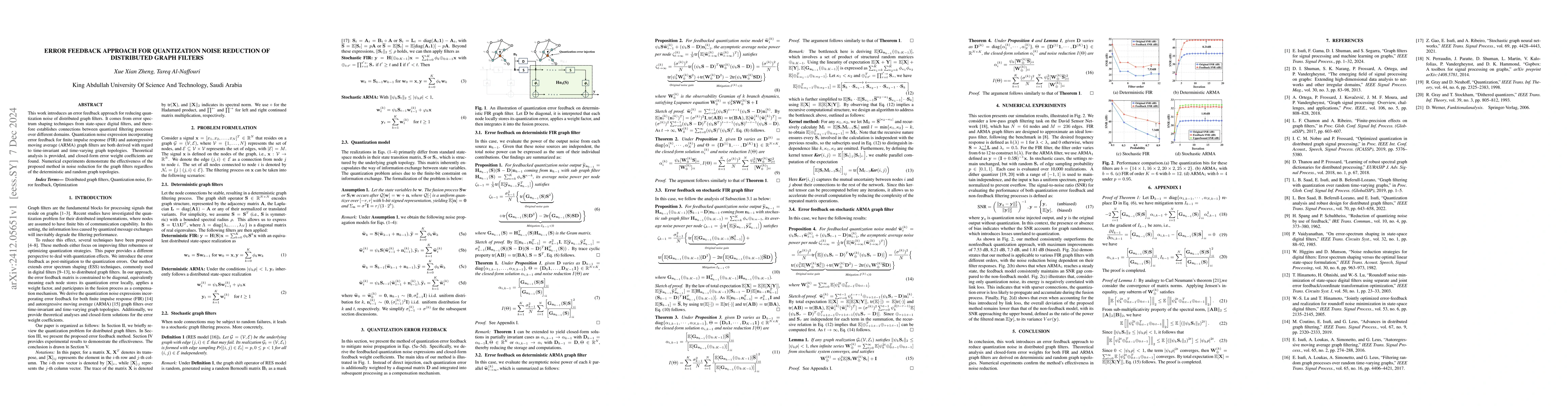 Thumbnail for Error Feedback Approach for Quantization Noise Reduction of Distributed
  Graph Filters