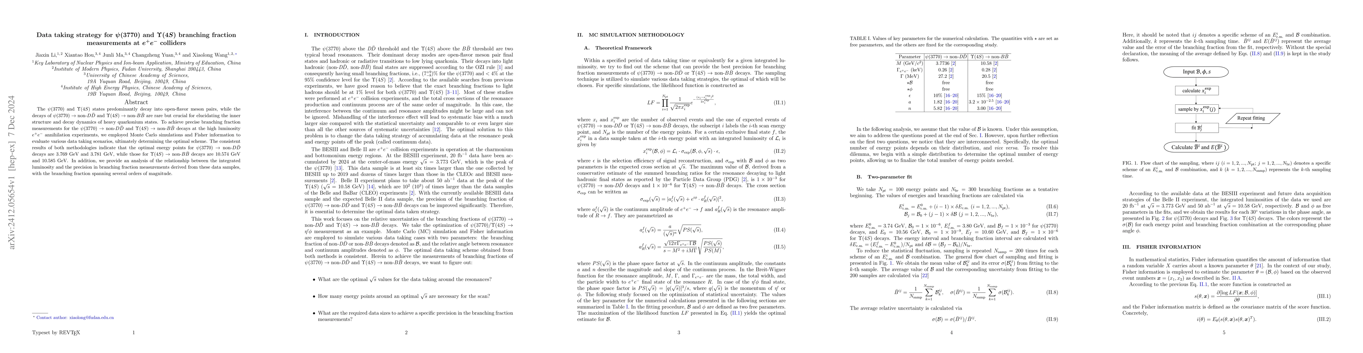 Thumbnail for Data taking strategy for $ψ(3770)$ and $Υ(4S)$ branching
  fraction measurements at $e^+e^-$ colliders