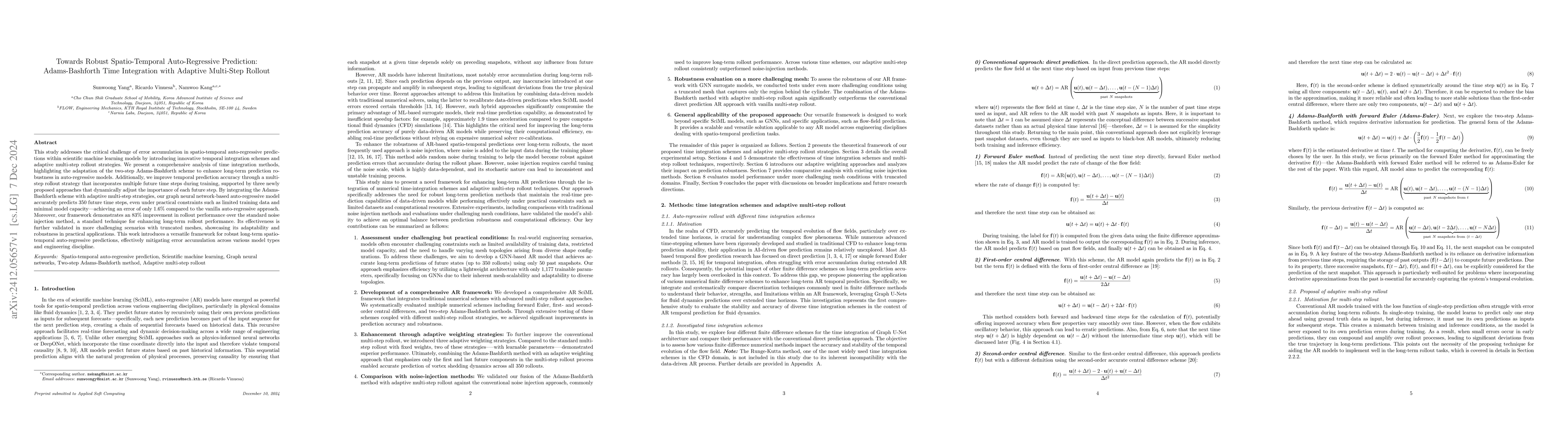 Thumbnail for Towards Robust Spatio-Temporal Auto-Regressive Prediction:
  Adams-Bashforth Time Integration with Adaptive Multi-Step Rollout