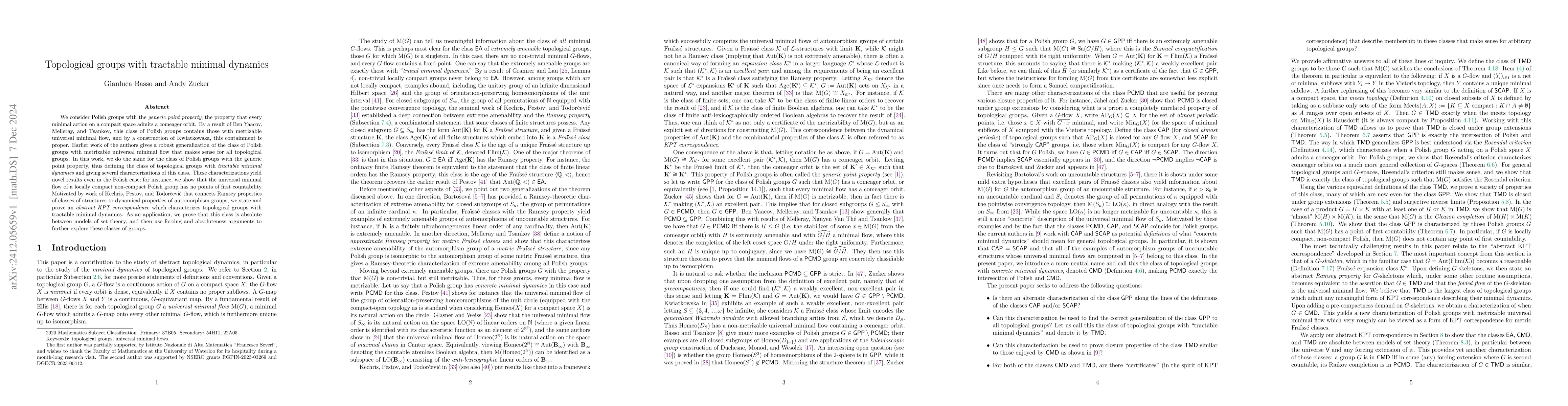 Thumbnail for Topological groups with tractable minimal dynamics
