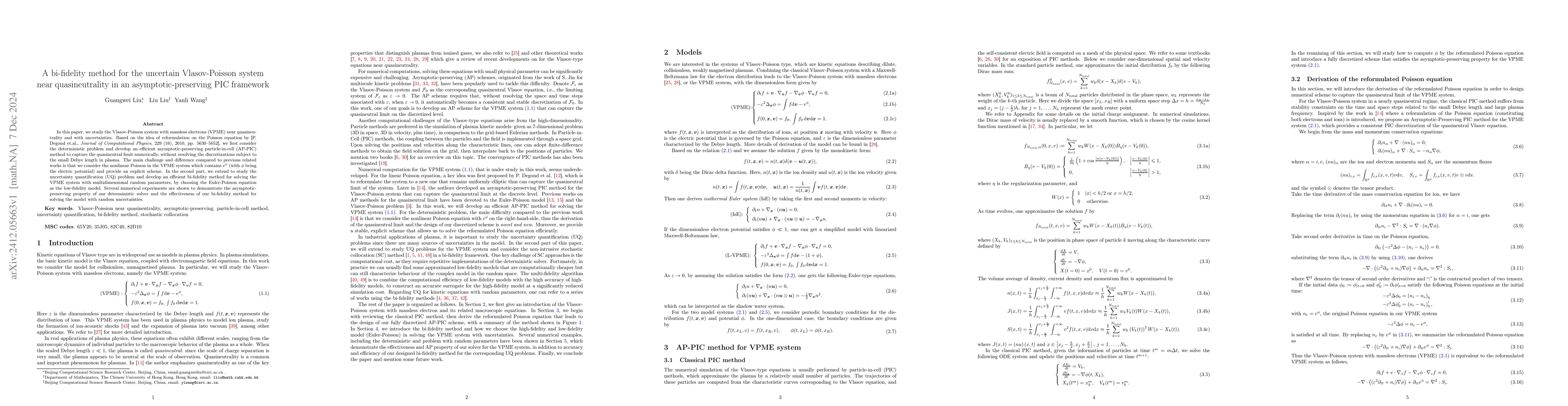Thumbnail for A bi-fidelity method for the uncertain Vlasov-Poisson system near
  quasineutrality in an asymptotic-preserving PIC framework