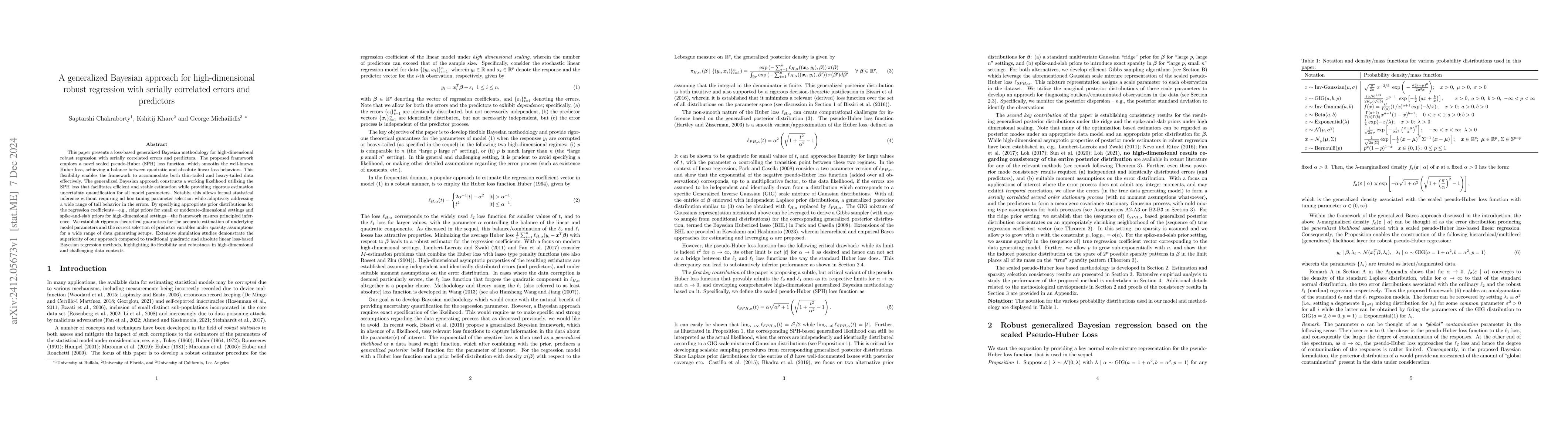 Thumbnail for A generalized Bayesian approach for high-dimensional robust regression
  with serially correlated errors and predictors