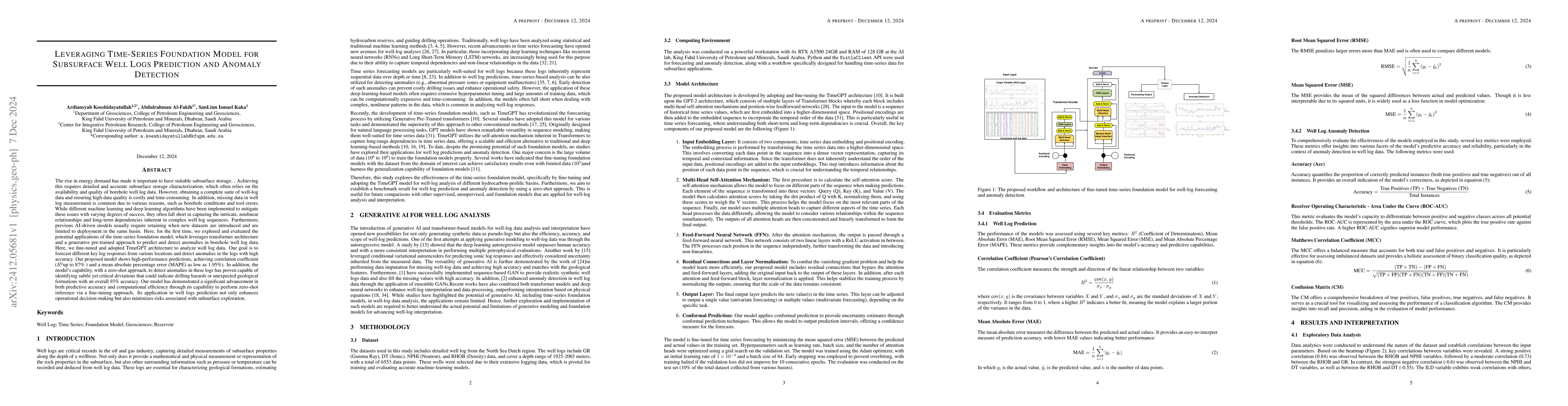 Thumbnail for Leveraging Time-Series Foundation Model for Subsurface Well Logs
  Prediction and Anomaly Detection