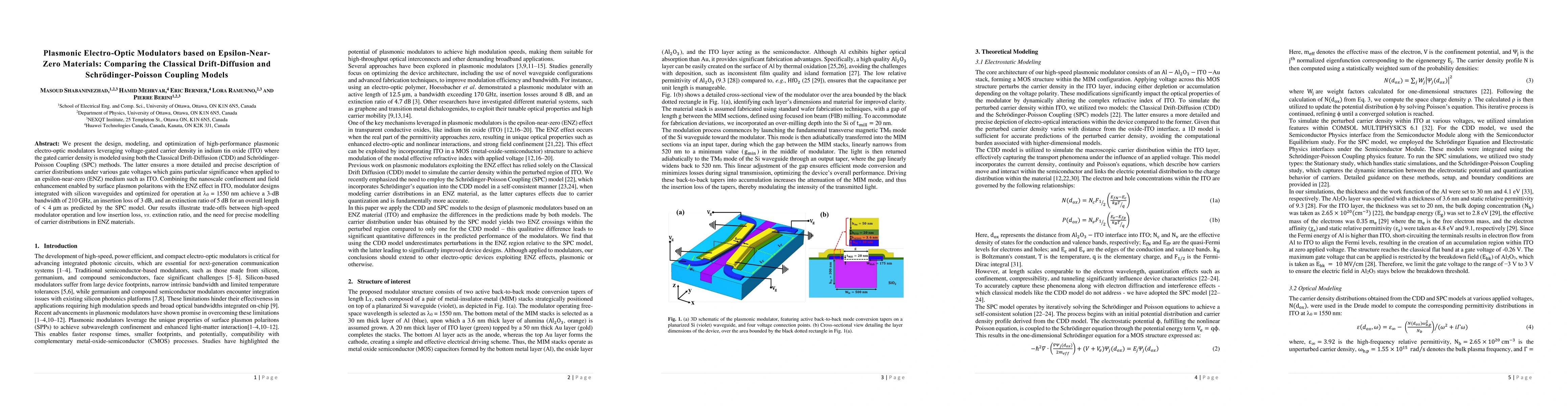 Thumbnail for Plasmonic Electro-Optic Modulators based on Epsilon-Near-Zero Materials:
  Comparing the Classical Drift-Diffusion and Schrödinger-Poisson Coupling
  Models